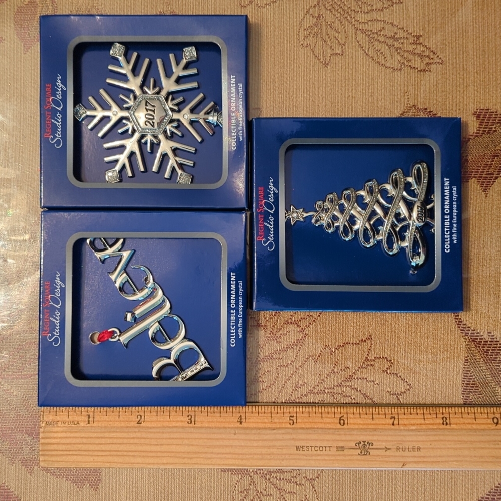 Lot of 3 NWT Regent Square Design Studio 2017 Holiday ornaments